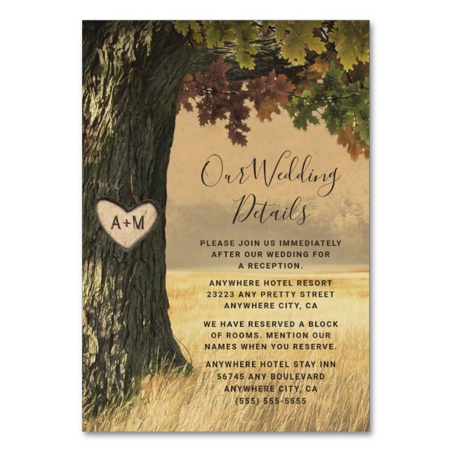 Fall Oak Tree Rustic Wedding Enclosure Cards (Front)