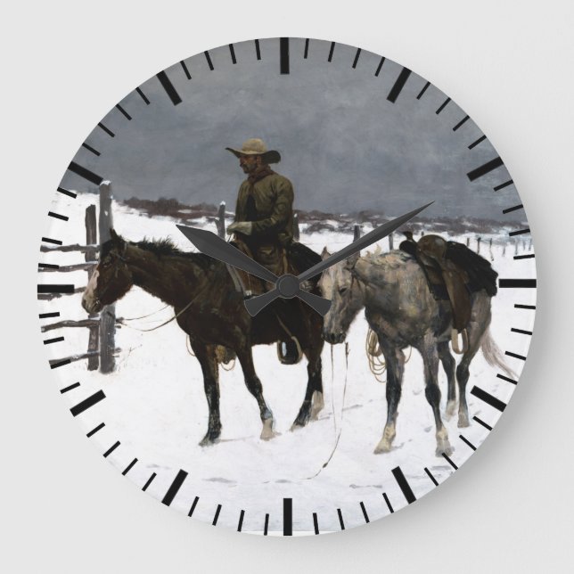 Fall of The Cowboy Frederic Remington 1895 Western Large Clock (Front)