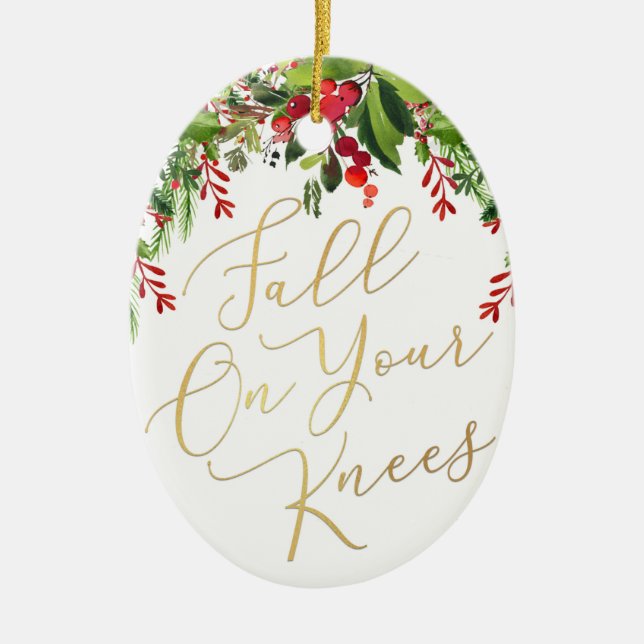 Fall On Your Knees Religious Oval Christmas Card Ceramic Ornament (Front)