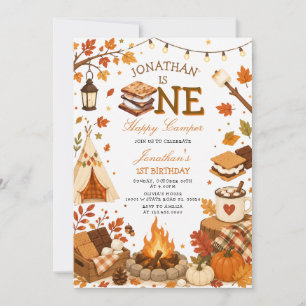 Fall One Happy Camper 1st Birthday S’mores Autumn Invitation