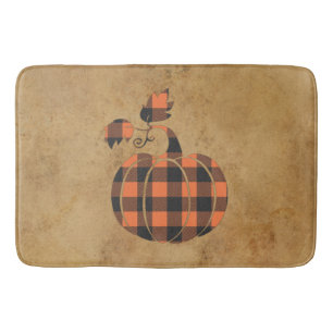 Fall Orange And Black Plaid Autumn Pumpkin Bath Mat