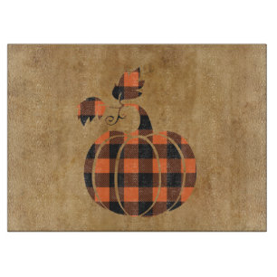 Fall Orange And Black Plaid Autumn Pumpkin Cutting Board
