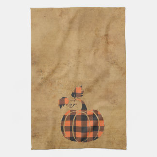 Fall Orange And Black Plaid Autumn Pumpkin Kitchen Towel