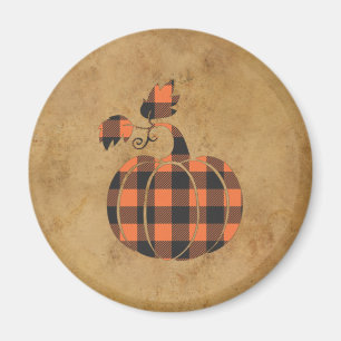 Fall Orange And Black Plaid Autumn Pumpkin Magnet
