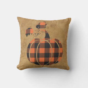 Fall Orange And Black Plaid Autumn Pumpkin Throw Pillow