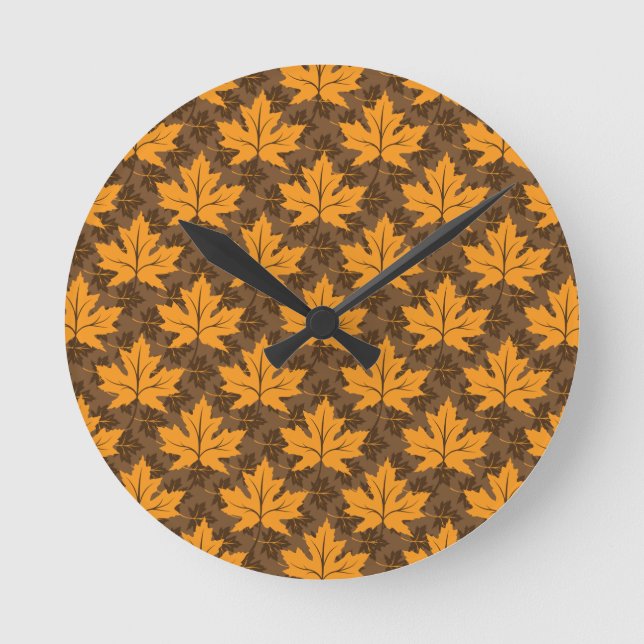 Fall orange and brown maple leaves custom round clock (Front)