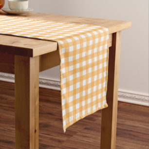 Fall Orange and White Plaid Buffalo Check Gingham Long Table Runner