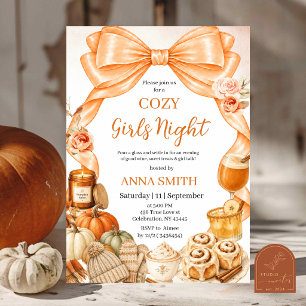Fall Orange Bow Cozy Girls Night Invitation