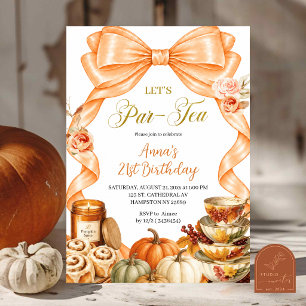 Fall Orange Bow Tea Party Birthday Invitation