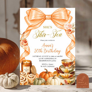 Fall Orange Bow Thir-Tea Birthday Party Invitation