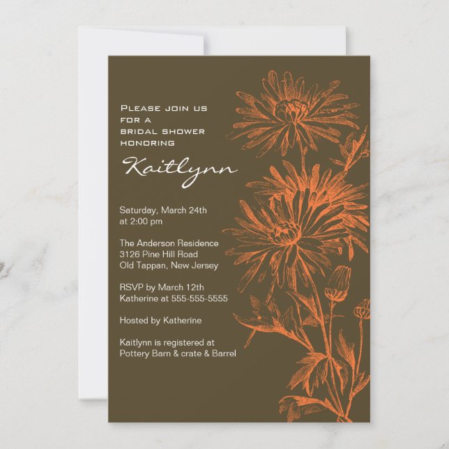 Fall Orange/Brown FloralBridal Shower Invitation (Front)