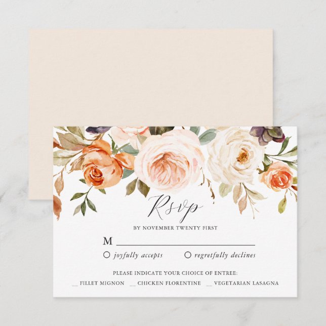 Fall Orange Floral RSVP Reply Card (Front/Back)