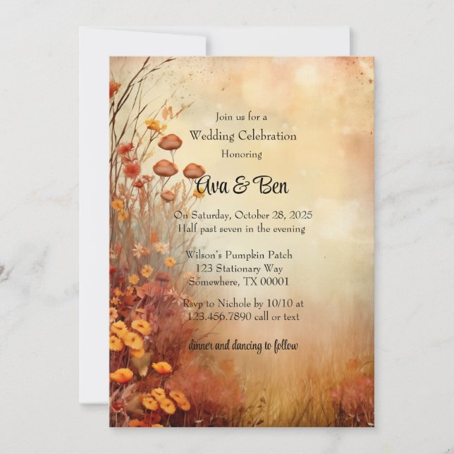 Fall Orange Flowers Rustic Wedding Celebration Invitation (Front)