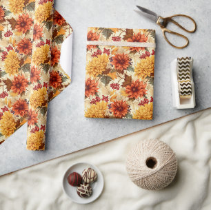 Fall Orange Flowers  Wrapping Paper