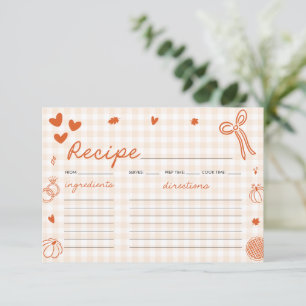 Fall Orange Gingham Bridal Shower Recipe Card