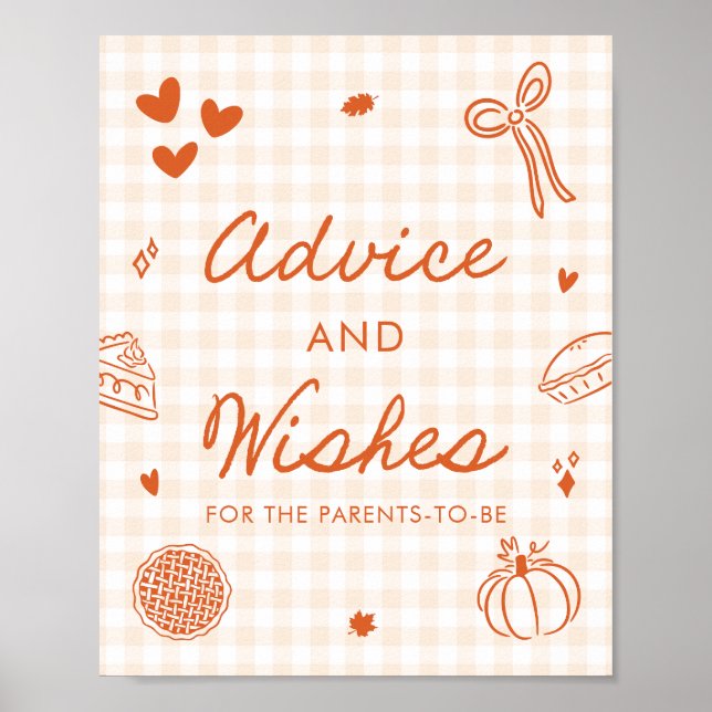 Fall Orange Gingham Cutie Pie Advice and Wishes Poster (Front)