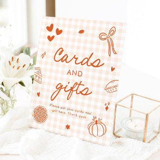 Fall Orange Gingham Cutie Pie Cards and Gifts Pedestal Sign