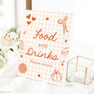 Fall Orange Gingham Cutie Pie Food and Drinks Sign
