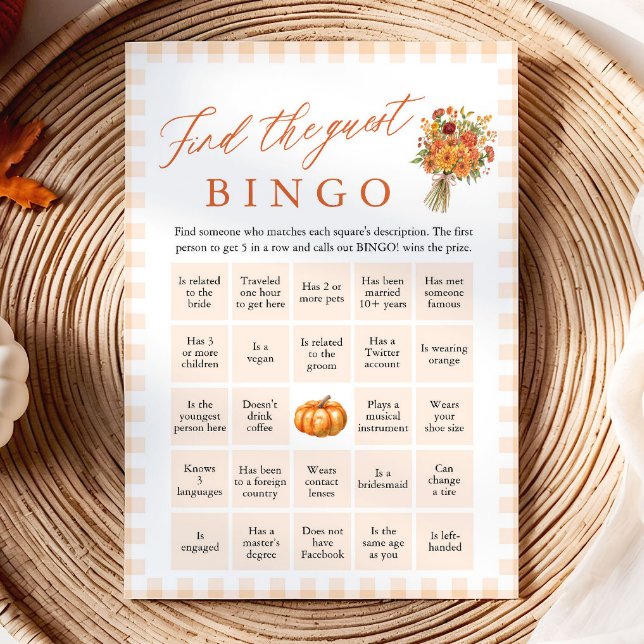 Fall Orange Gingham Find the Guest Bingo Game Invitation (Fall Orange Gingham Find the Guest Bingo Game)