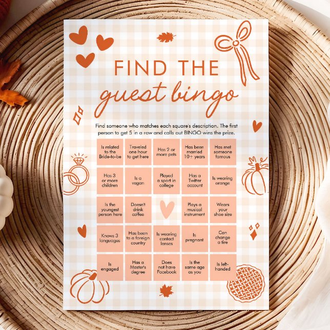 Fall Orange Gingham Find the Guest Bingo Game Invitation (Fall Orange Gingham Find the Guest Bingo Game)