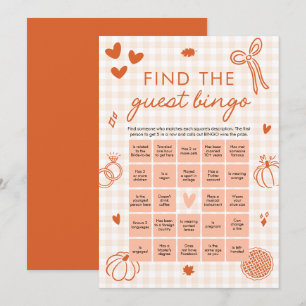 Fall Orange Gingham Find the Guest Bingo Game Invitation