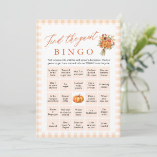 Fall Orange Gingham Find the Guest Bingo Game Invitation
