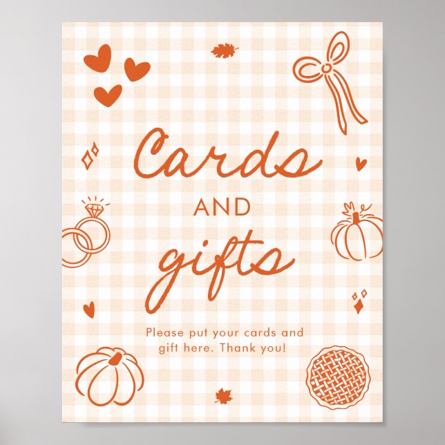 Fall Orange Gingham Hand Drawn Cards and Gifts Poster (Front)