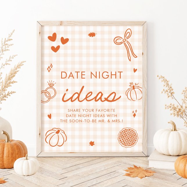 Fall Orange Gingham Hand Drawn Date Night Ideas Poster (Fall Orange Gingham Hand Drawn Date Night Ideas)
