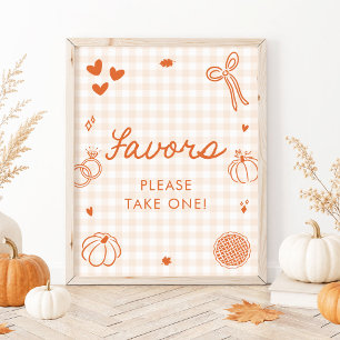 Fall Orange Gingham Hand Drawn Favours Sign