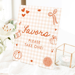 Fall Orange Gingham Hand Drawn Favours Sign
