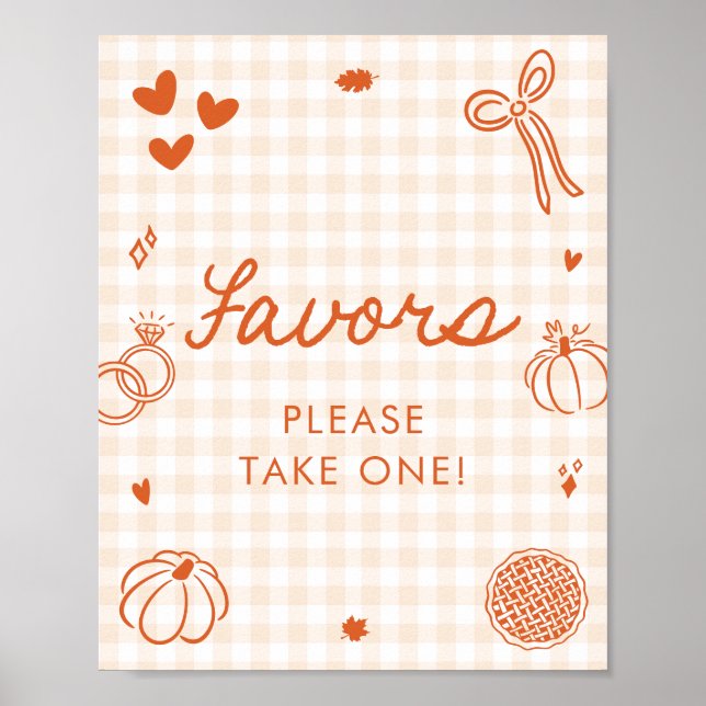 Fall Orange Gingham Hand Drawn Favours Sign (Front)