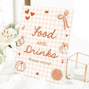 Fall Orange Gingham Hand Drawn Food and Drinks Pedestal Sign