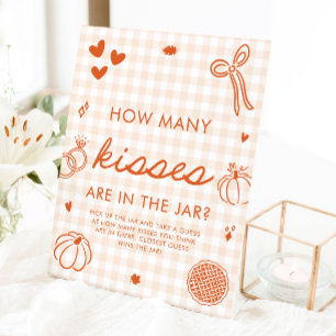 Fall Orange Gingham Hand Drawn How Many Kisses  Pedestal Sign
