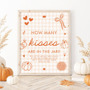 Fall Orange Gingham Hand Drawn How Many Kisses  Poster