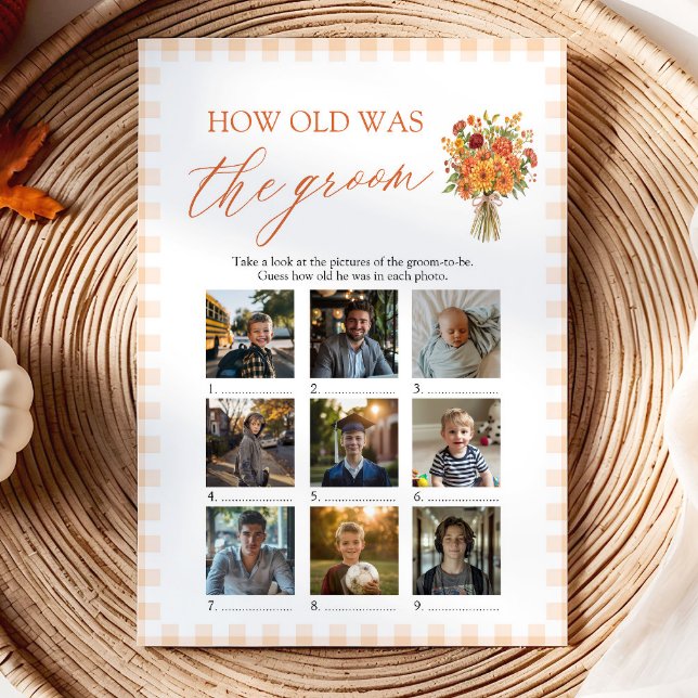 Fall Orange Gingham How Old Was The Groom Game Invitation (Fall How Old Was The Groom Bridal Shower Game)