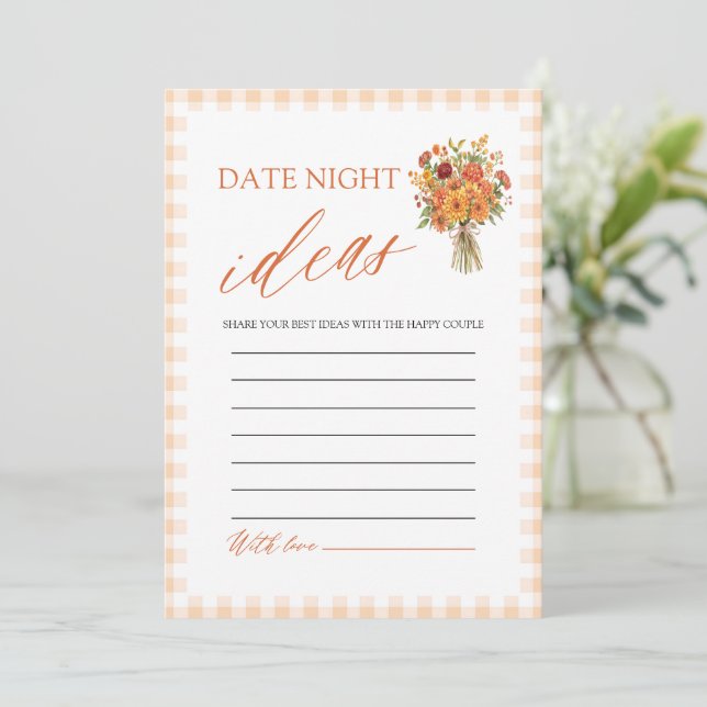 Fall Orange Gingham Market Date Night Ideas Game Invitation (Standing Front)