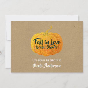 Fall Orange Glittered Autumn Pumpkin Bridal Shower Invitation
