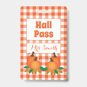 Fall orange Hall Pass with Name Badge