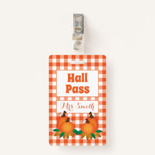 Fall orange Hall Pass with Name Badge