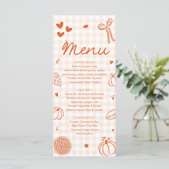 Fall Orange Hand Drawn A Little Cutie Pie Menu (Standing Front)