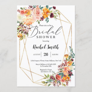 Fall orange marigold yellow floral bridal shower invitation