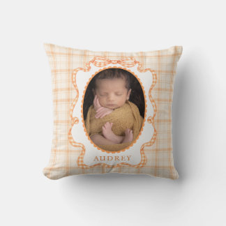 Fall Orange Plaid Baby Photo Throw Pillow