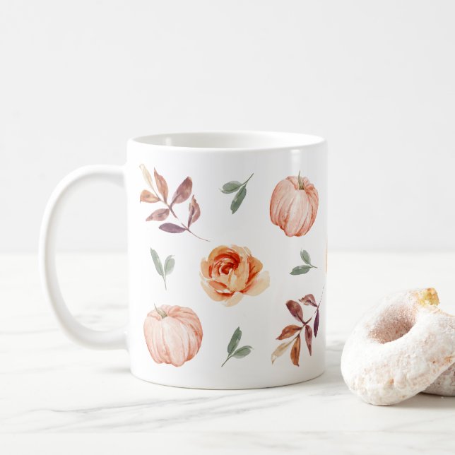 Fall Orange Pumpkin Mug, 11 oz Coffee Mug (With Donut)