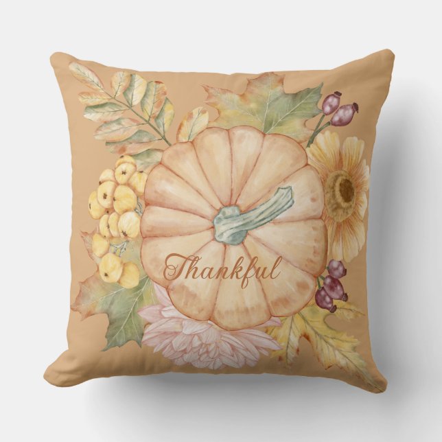 Fall Orange Thanksgiving Pumpkin Throw Pillow (Front)