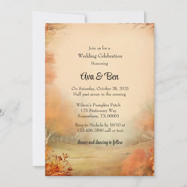 Fall Orange Trees Rustic Wedding Celebration Invitation (Front)