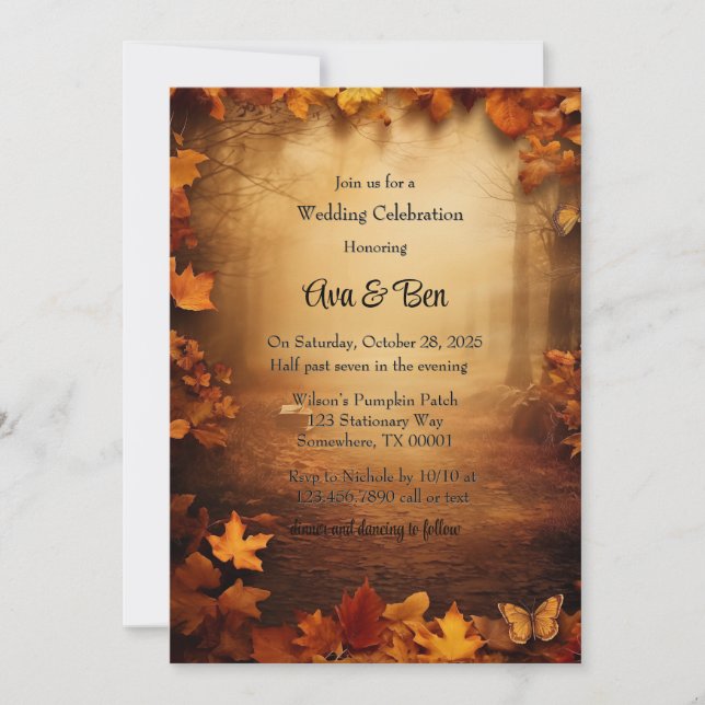 Fall Orange Trees Rustic Wedding Celebration Invitation (Front)