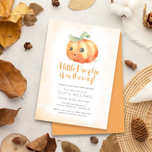 Fall Orange Watercolor Little Pumpkin Baby Shower Invitation