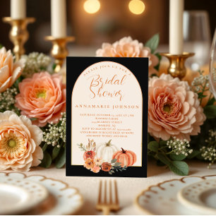 Fall Orange & White Pumpkins Florals on Black Invitation