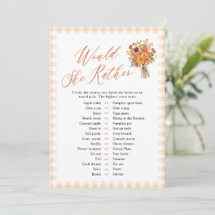 Fall Orange Would She Rather Bridal Shower Game Invitation