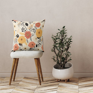 Fall Orange Yellow Flowers Leaves Elegant Throw Pillow